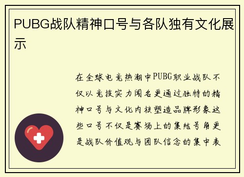 PUBG战队精神口号与各队独有文化展示